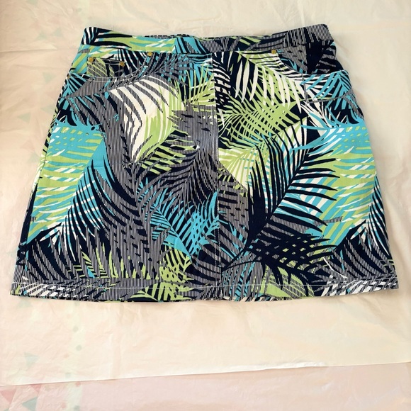NEOT Hearts of Palm Leaf Print Mini Skort Blue, Green, Black SZ 14 - Picture 9 of 12